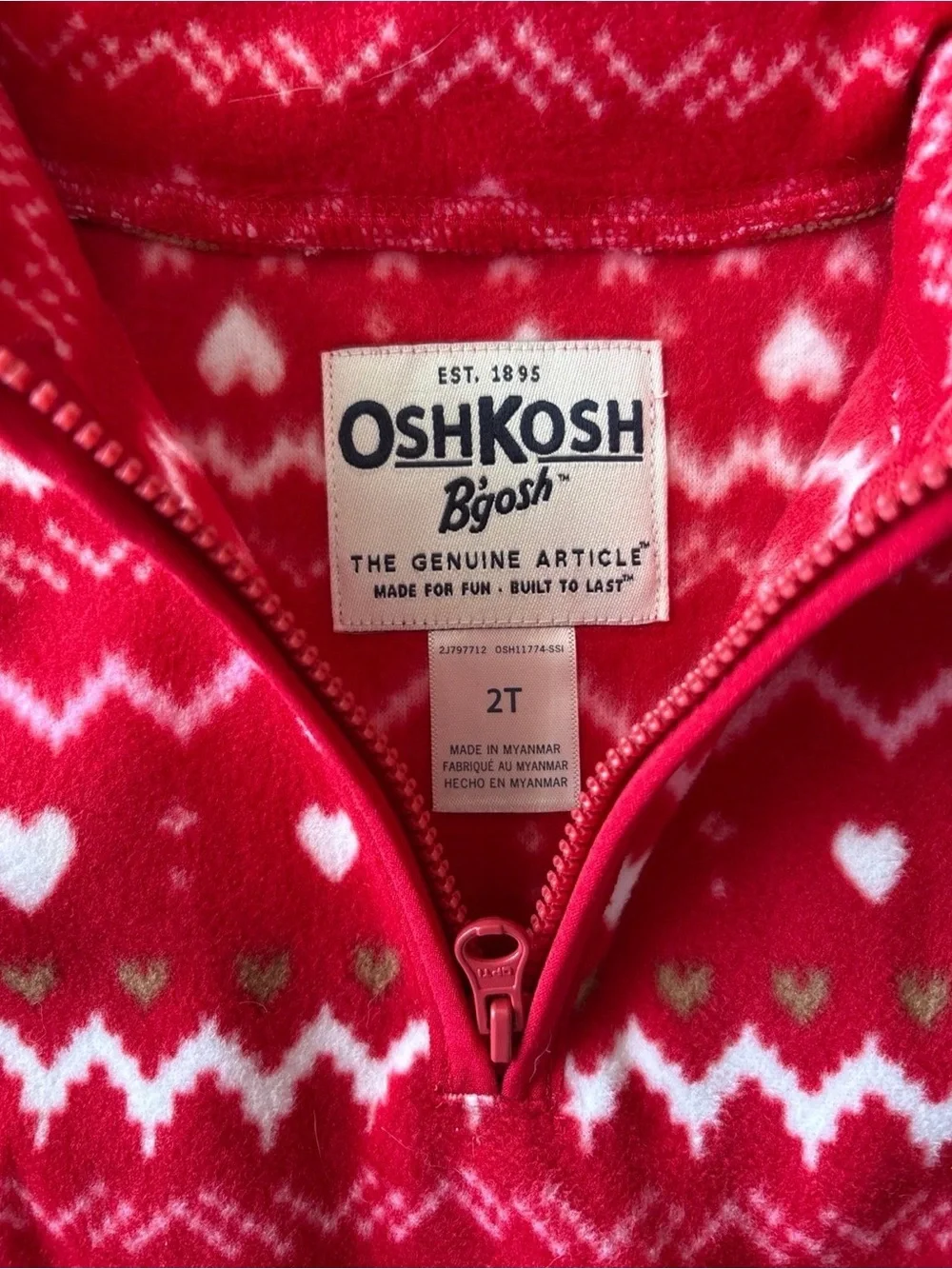 OshKosh B'gosh Red Heart-Pattern Half-Zip Fleece Pullover